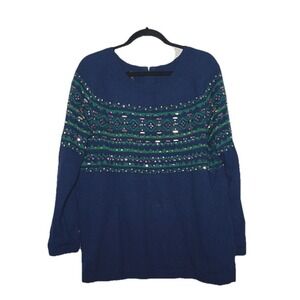 Talbots Sweater Women's 1X Blue Green Jewel‎ Embellished Heavyweight
